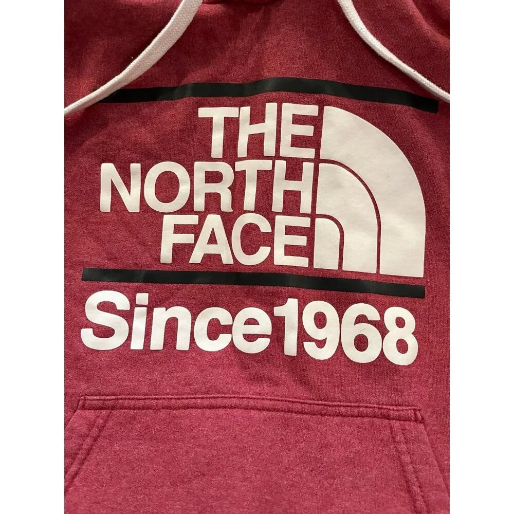 North Face Hoodie Sweater Mens Size Medium Long Sleeves Burgundy White Logo - Picture 2 of 4